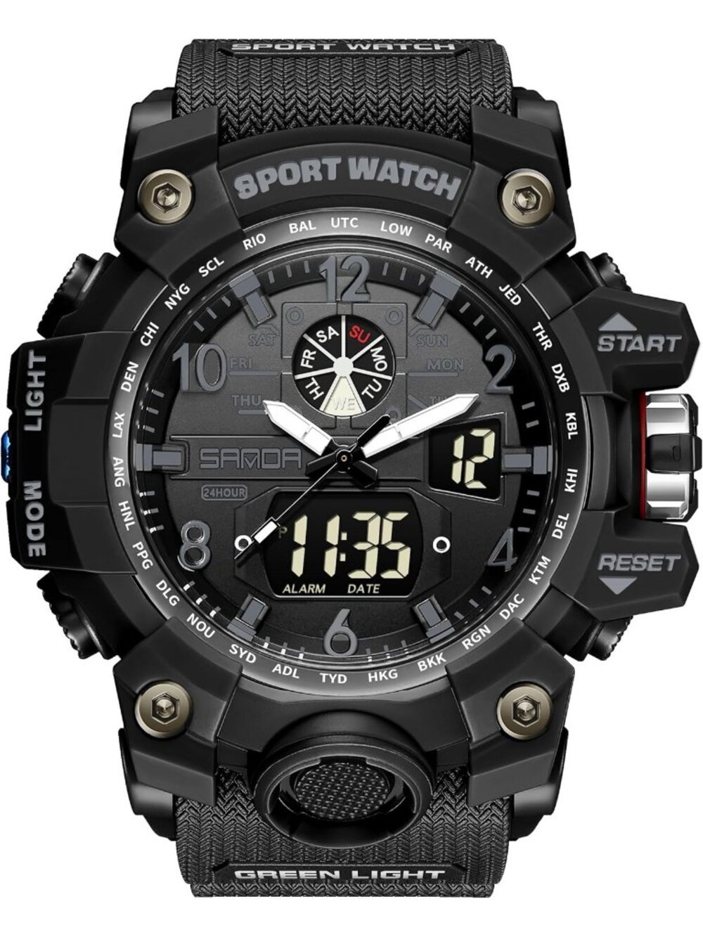 Men's Black Analog Quartz Waterproof Multi Function Tactics LED Digital Watch